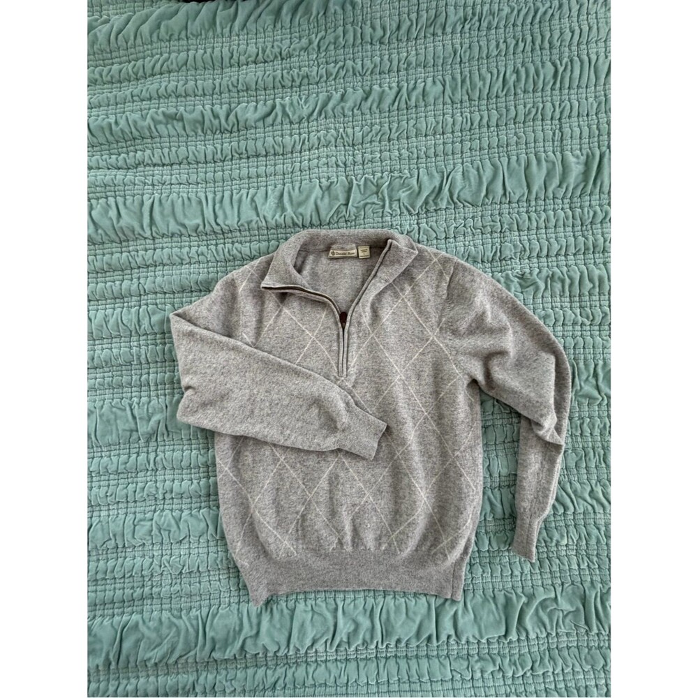 Donald Ross Men's Gray Half-Zip 100% Lambs Wool Argyle Sweater-Large
